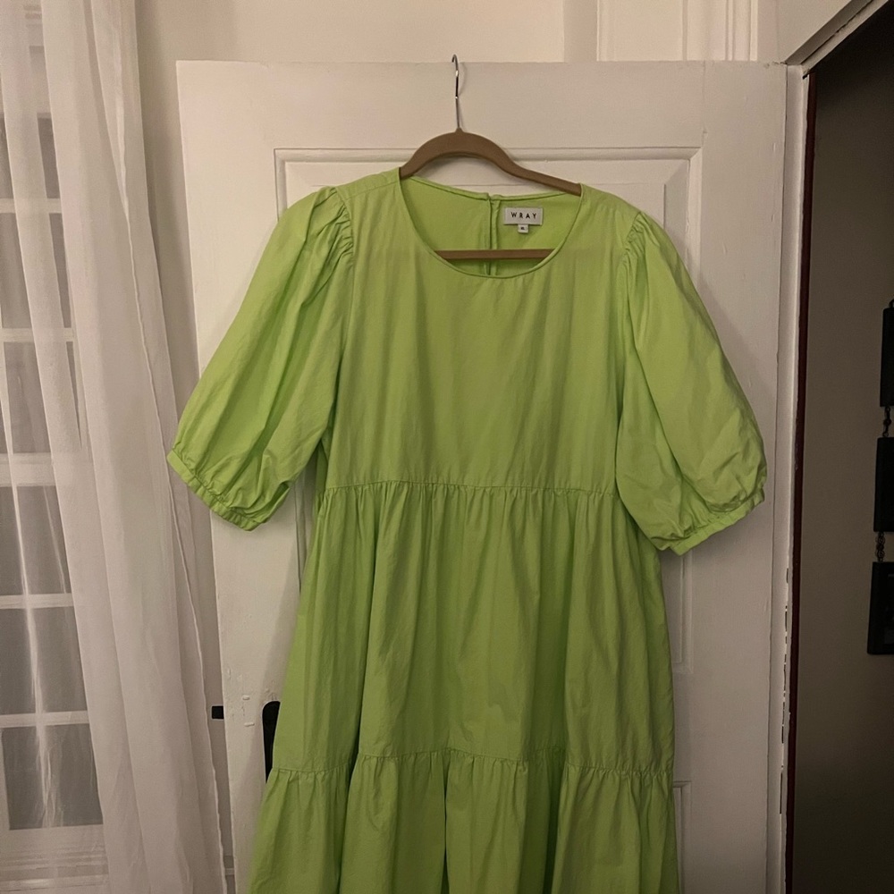 WRAY Lime Puff-Sleeve Tiered Dress